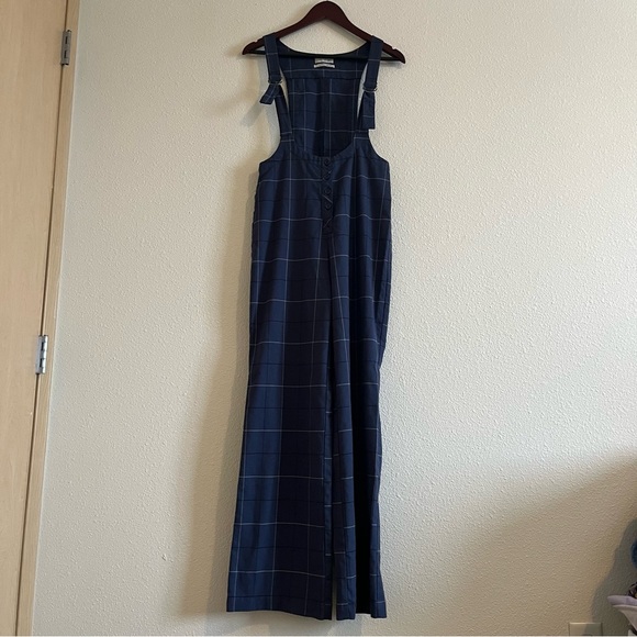 Urban Outfitters Patch Blue Checkered Wide Leg Buckle Strap Jumpsuit Size S - Picture 7 of 12
